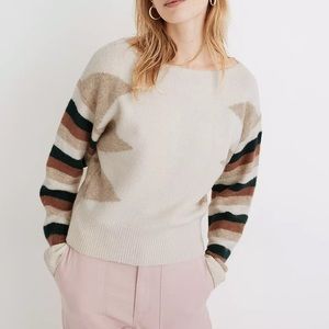 Madewell Stripe-Sleeve Geo Pullover Sweater